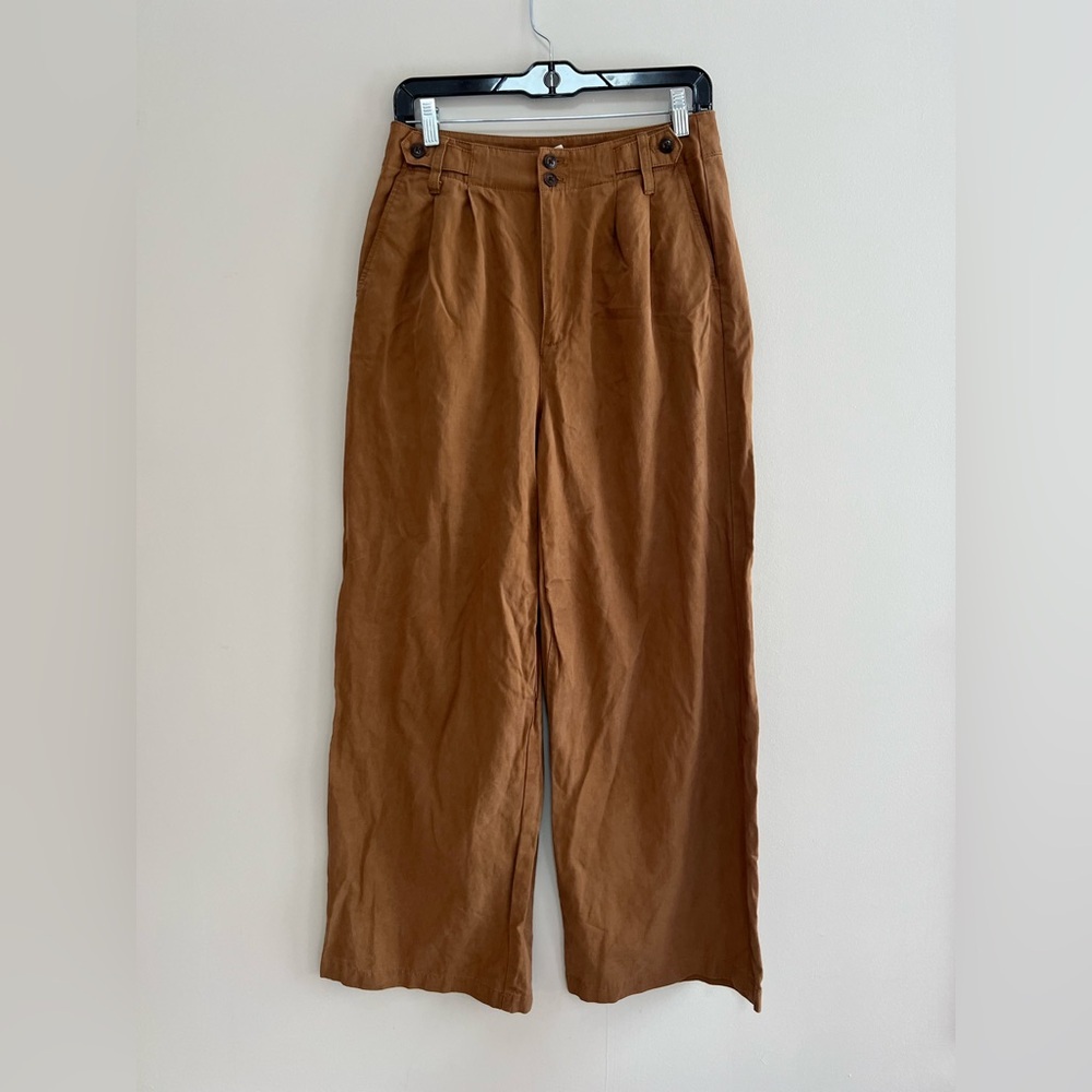 Madewell The Harlow Wide-Leg Linen Blend Pant in Acorn Brown, size 4 - Picture 3 of 13